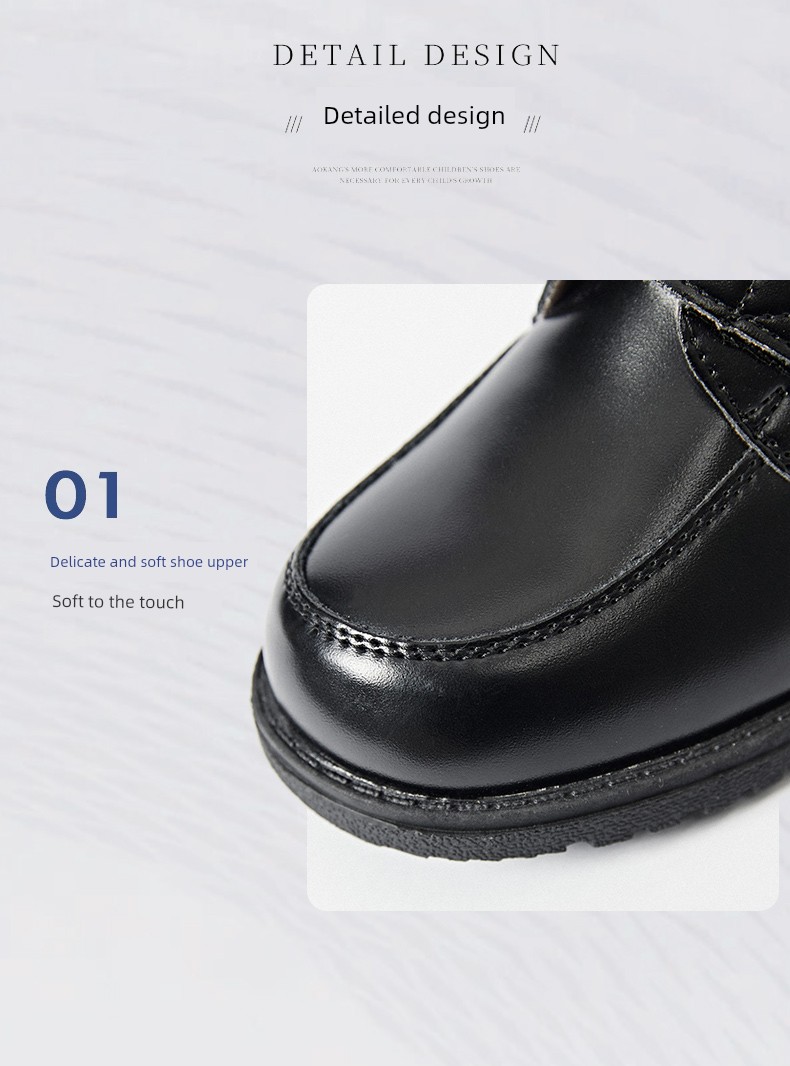 Boys' Leather Shoes 2026 Spring and Autumn New Style Black British Performance Shoes Single Shoes Soft Sole Children's Student Performance Shoes — 7