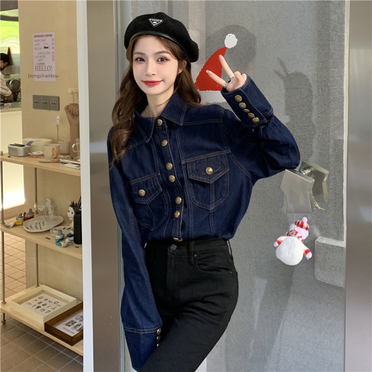 loose coat female Spring and Autumn unique chic cowboy shirt