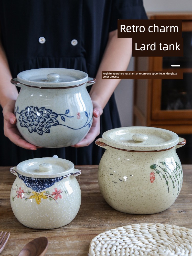 復古中式陶瓷豬油罐 老式調味罐 調料罐子 鹽罐 辣椒油罐 家用廚房專用套裝