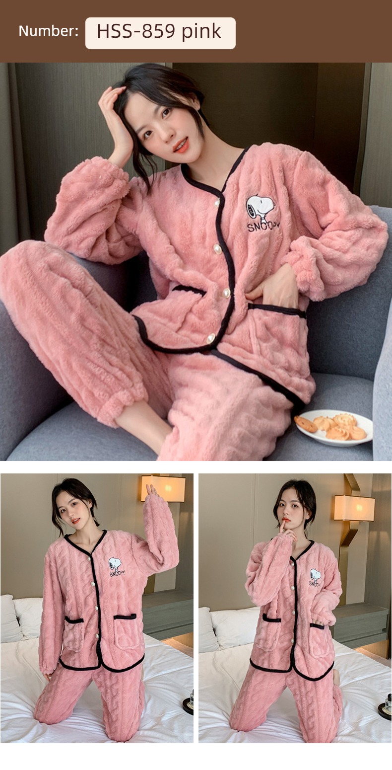 Flannel female Autumn and winter Long sleeve thickening Sweet pajamas