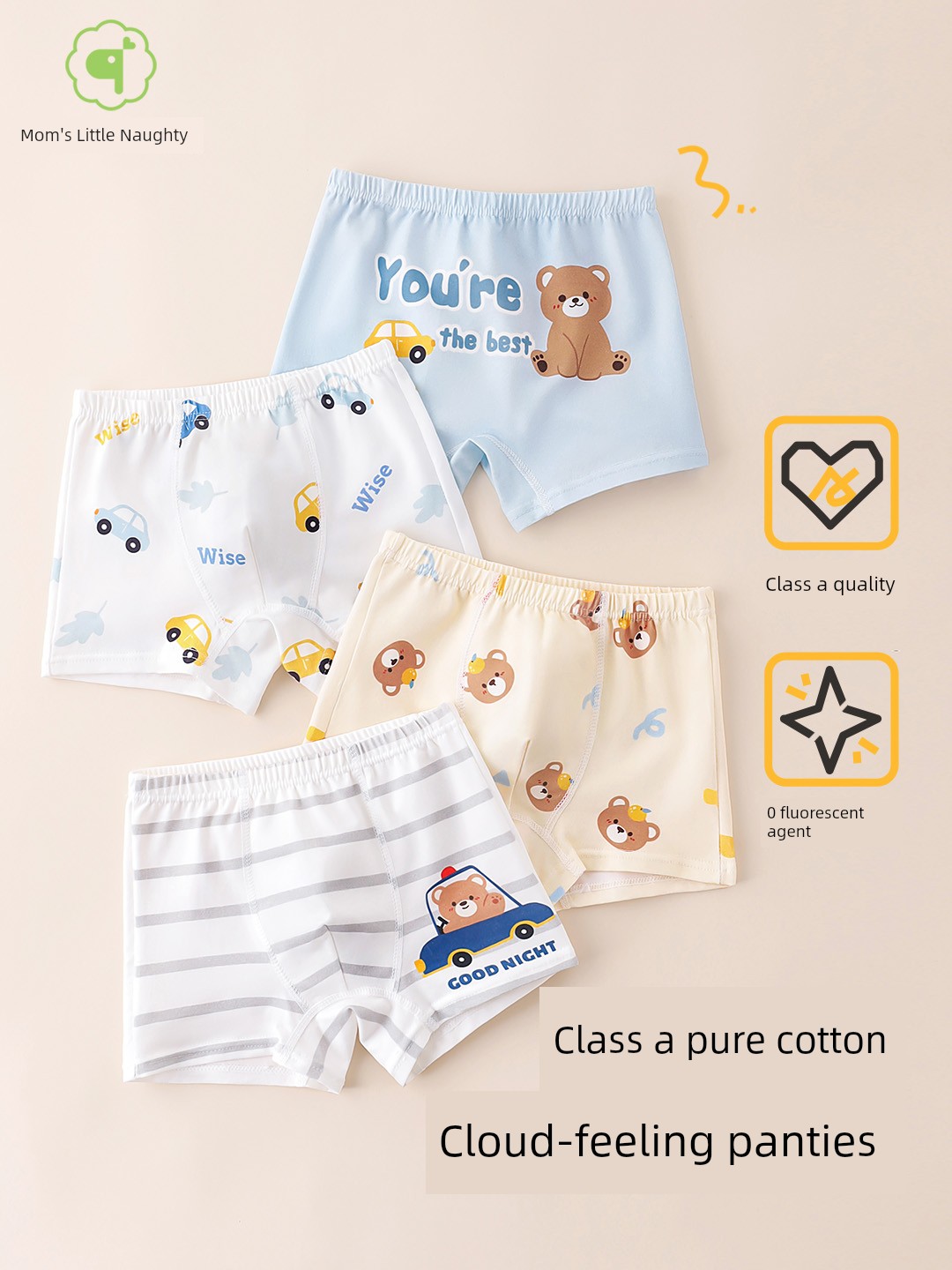 Boys' Underwear, Children's Boxer Shorts, New Style Pure Cotton Boys' Cartoon Briefs, Non-Binding, All-Cotton for Babies