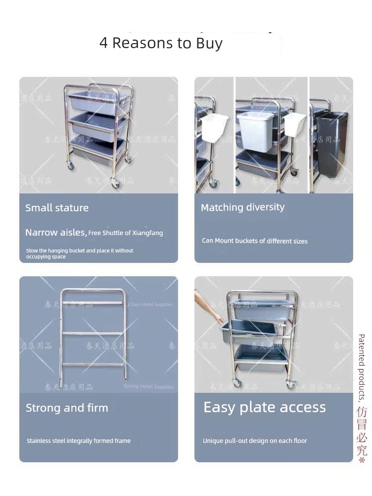 Restaurant Fast Food Barbecue KTV Trolley Collection Car Stainless Steel Mini Dining Car Bowl-Receiving Cart Dining Car