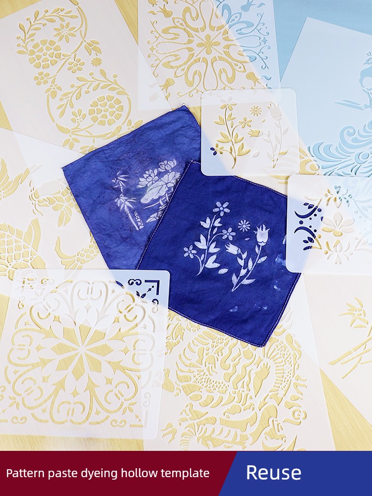 Stencil Dyeing Hollow-Out Template Batik Fabric Handmade DIY Blue Printing Dyeing Plant-Based Tie-Dye Rubbing Dyeing Indigo Dyeing Materials