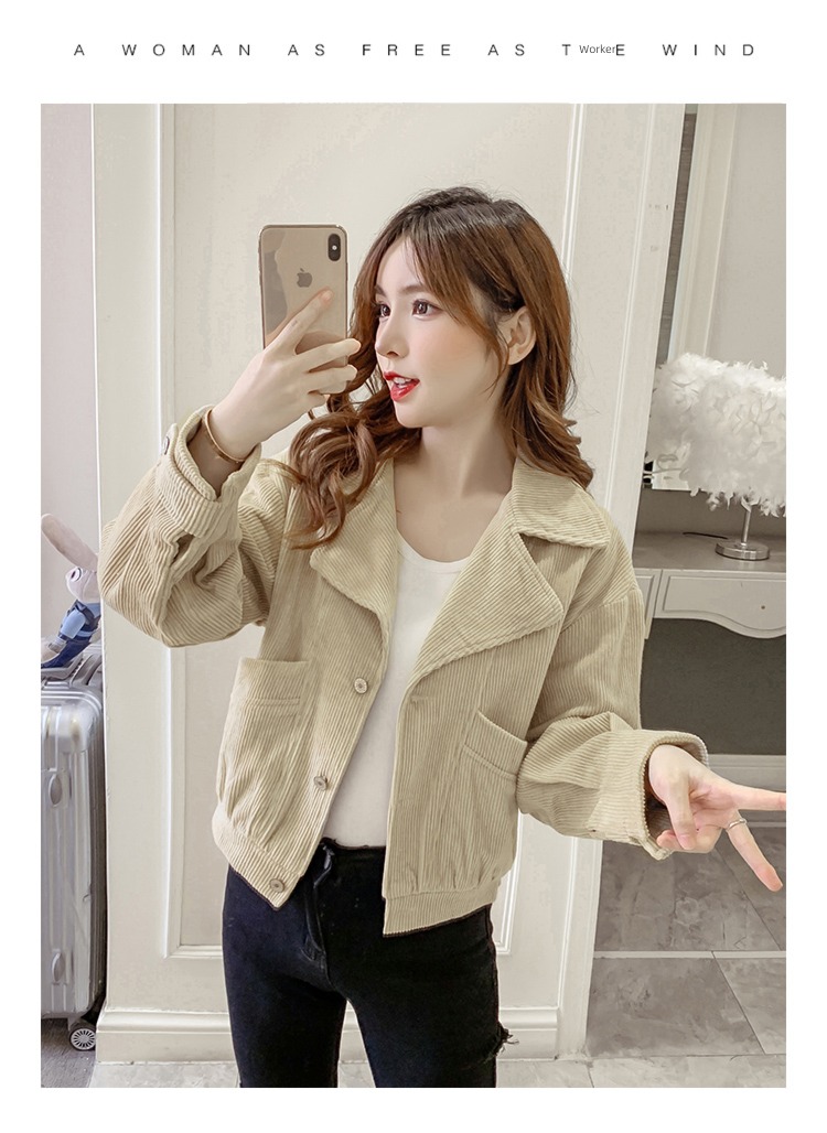Little fragrance corduroy easy Show thin Versatile short coat
