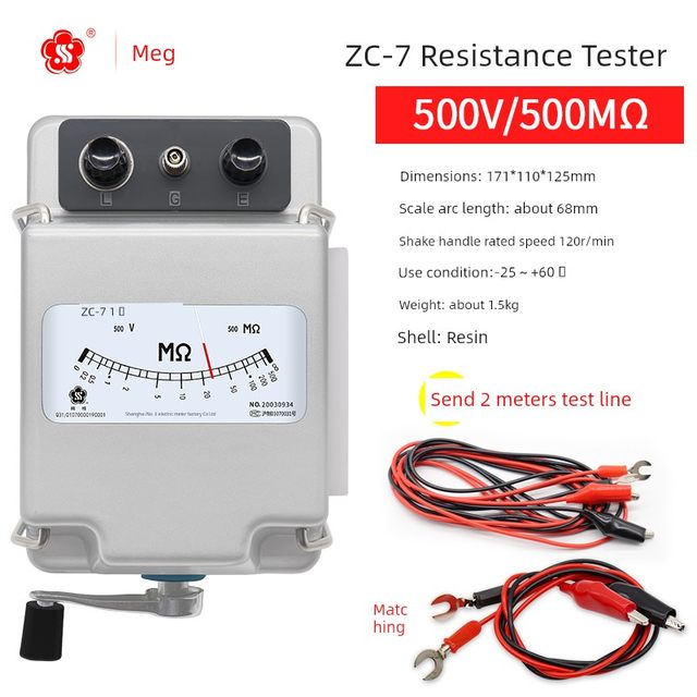 Shanghai Sixth Electric Meter Factory Meg ZC-7 Megahmmeter 500V1000V2500V Shake Meter Insulation Resistance Tester