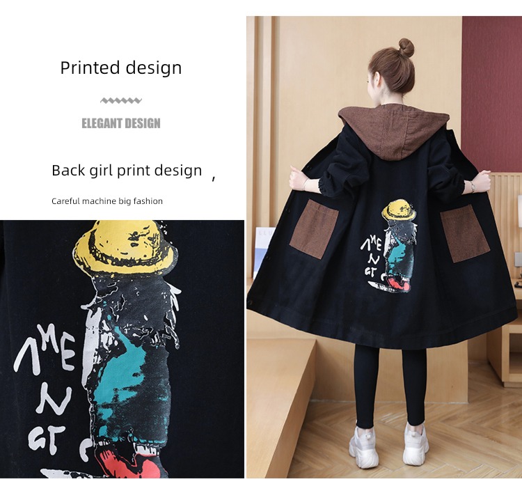 cowboy leisure time Korean version Versatile Medium and long term printing loose coat