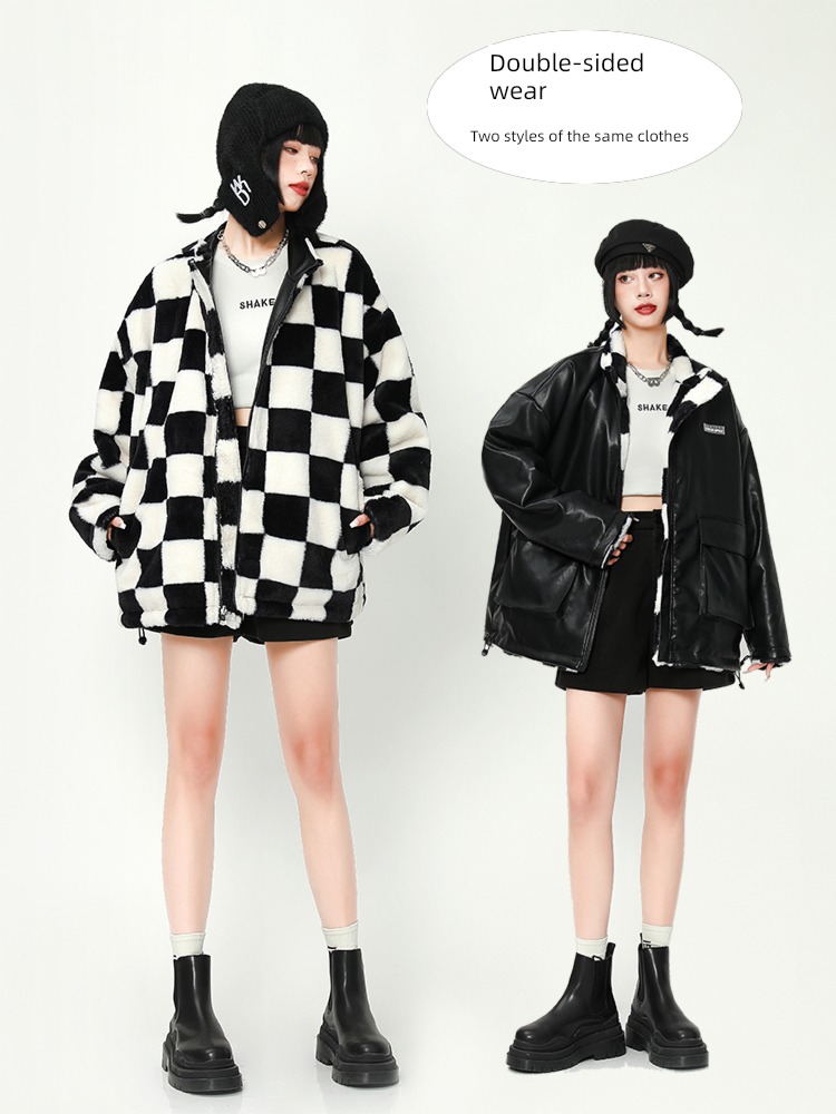 loose coat female Fur in one thickening Plush Cotton loose coat