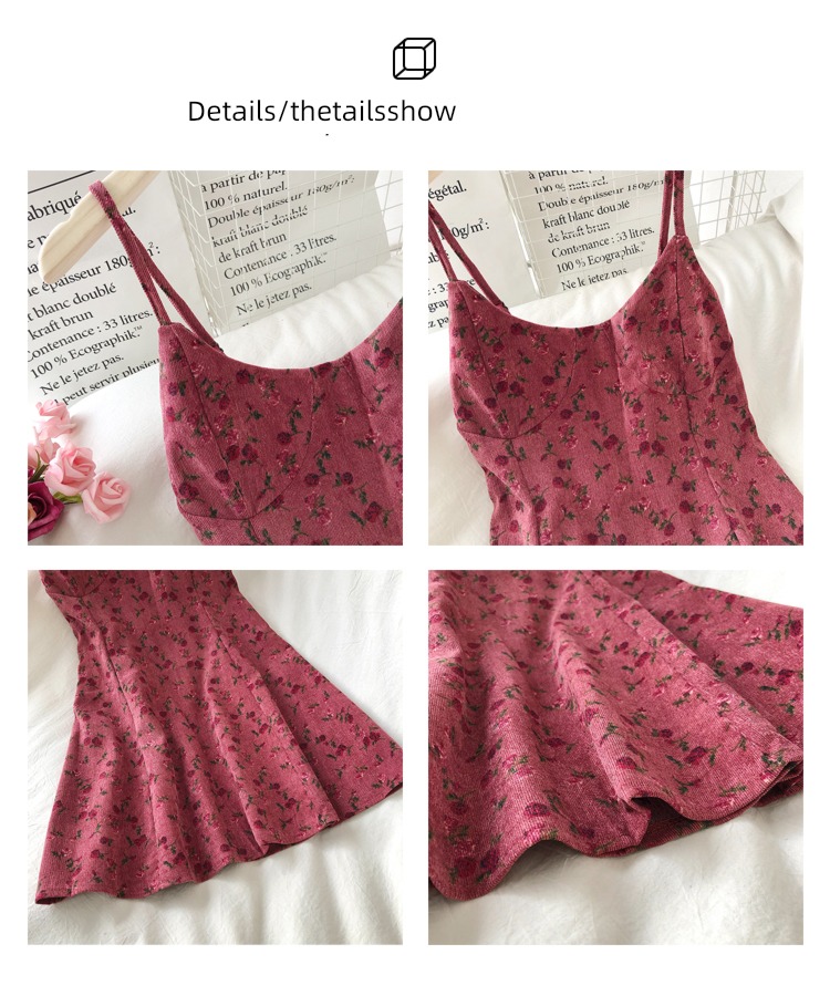 Autumn and winter corduroy V-neck Sleeveless Retro A word braces skirt