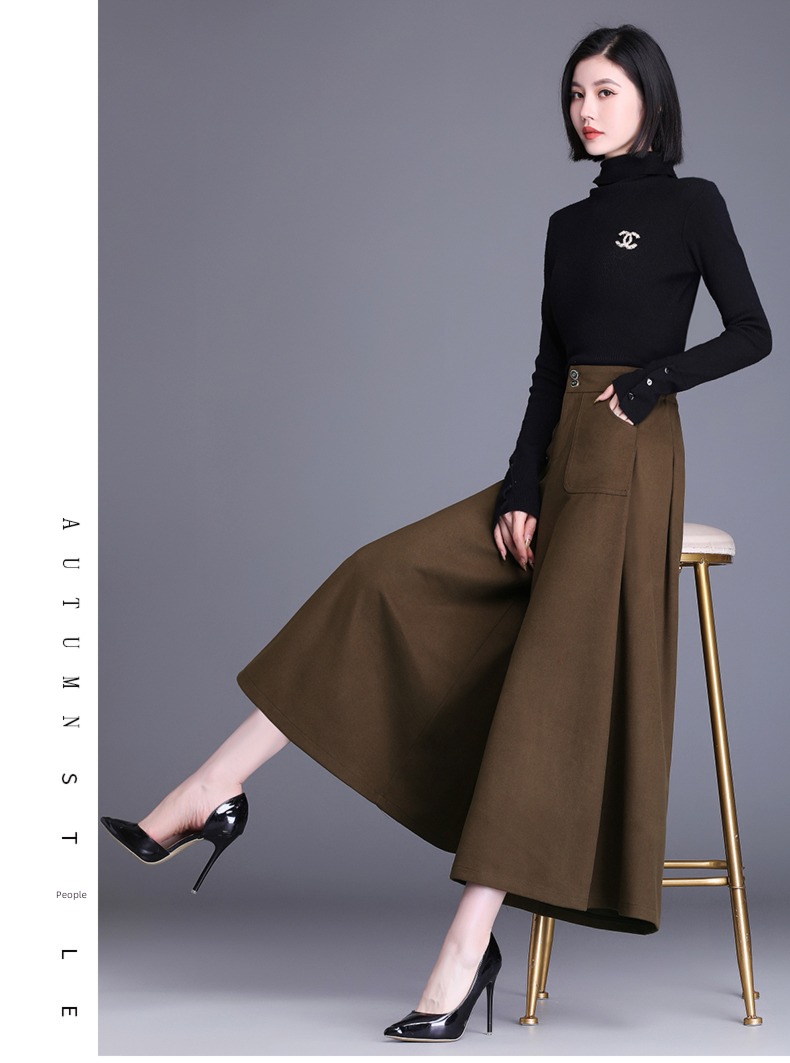 Wool High waist Nine points mom Big size easy Wide leg pants