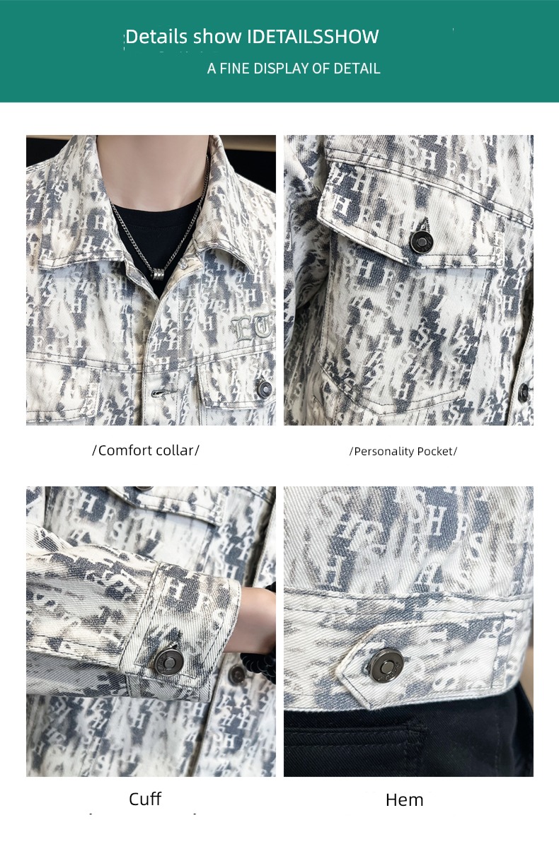 Spring and Autumn printing Embroidery handsome Versatile cowboy Jacket