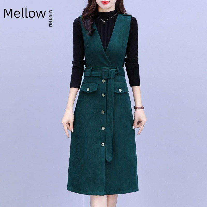 Autumn and winter Woolen cloth female temperament Two piece set Dress