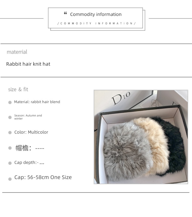 female Autumn and winter thickening Cold proof Baotou cap Real rabbit hair