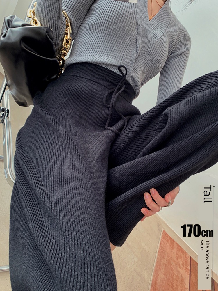 Shallow tone High waist easy knitting Mopping Long pants