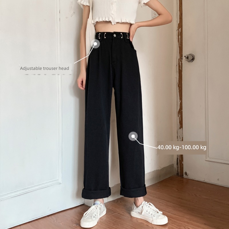 black Straight cylinder easy High waist Big size Plush Jeans