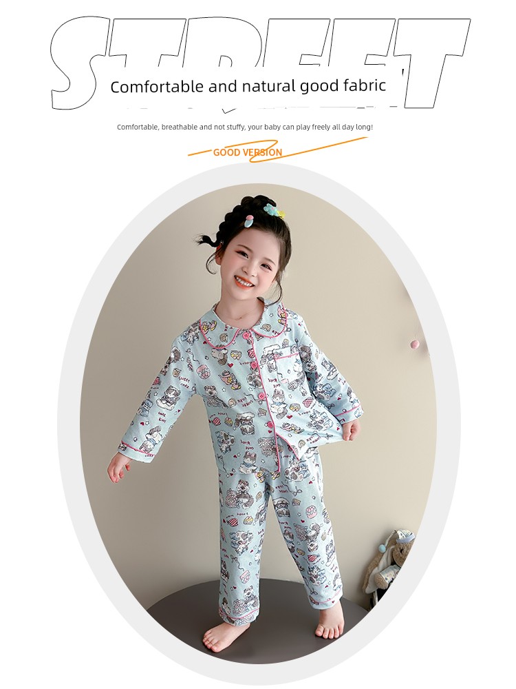 Girls' Pajama Set Spring and Autumn 2026 New Stylish Cartoon Home Wear for Children, Pure Cotton Long-Sleeve Trendy Outfit for Baby Girls — 4
