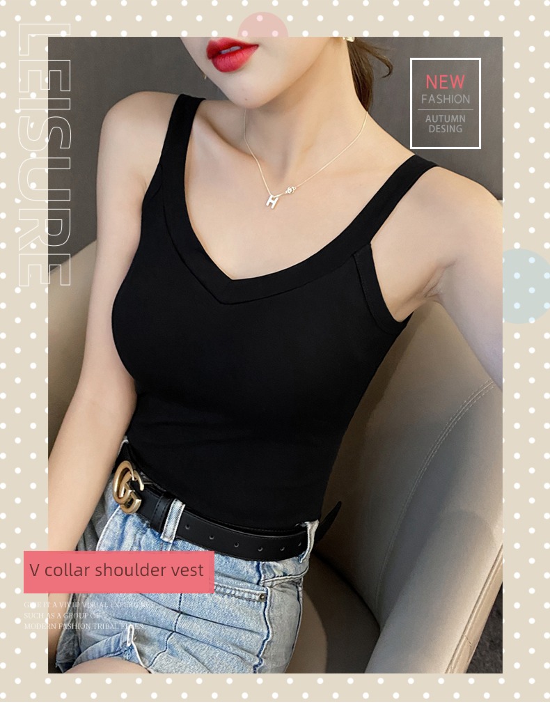 Beautiful back black ins Design sense niche V-collar camisole