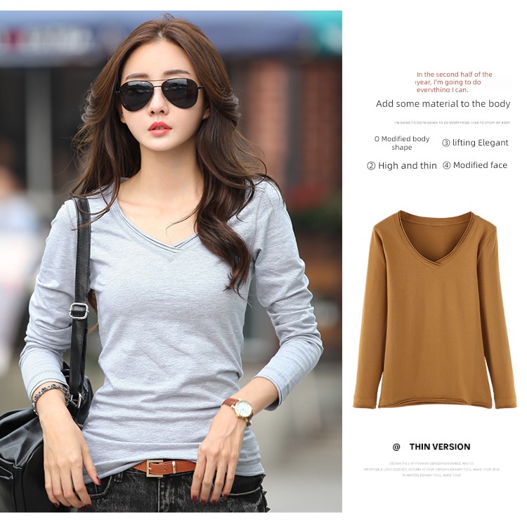 Autumn and winter Self-cultivation Pure black ma'am Long sleeve Undershirt