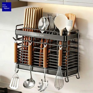 304 Stainless Steel Chopstick Holder Wall-Mounted No-Drill Chopstick Cage Storage Box Chopstick Rack Basket Ventilated a
