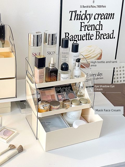 Cosmetic storage box desktop high-end acrylic 2025 new dressing table drawer partition dustproof storage rack