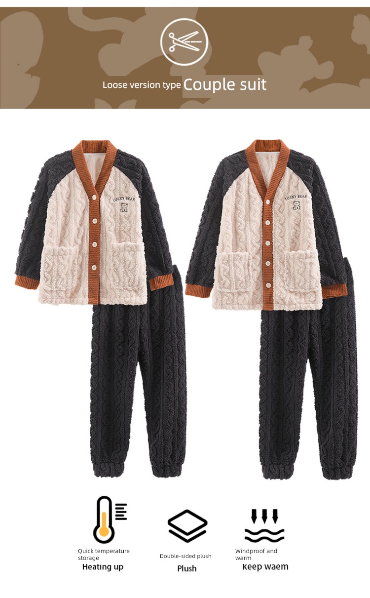 female Net red wind Flannel man winter lovers pajamas