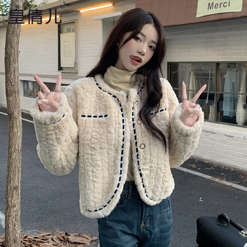 Little fragrance Wool loose coat female Autumn and winter 2022 new pattern thickening easy Show thin Lamb hair have cash less than that is registered in the accounts Long sleeve overcoat