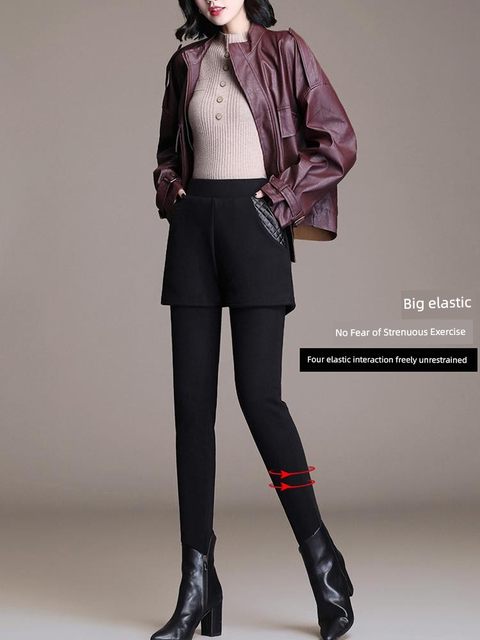 Two-piece fall and winter leggings plus velvet thickened warm wear high-waisted, integrated small-foot casual pants