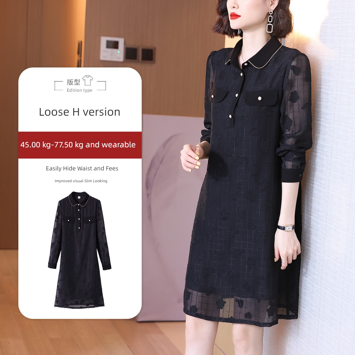 Polo spring and autumn grace temperament Chiffon Long sleeve Dress