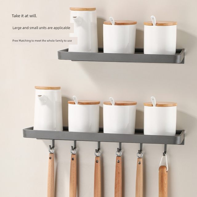 Gun grey wall-mounted folding kitchen storage rack hanging rod space aluminum hanger storage rack condiment rack no hole punch