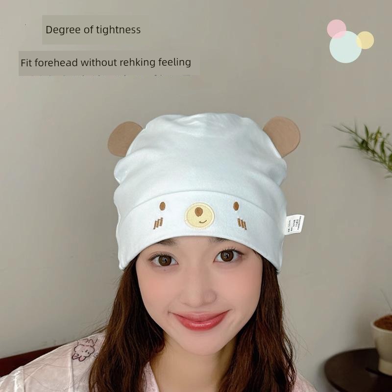 Postpartum Hat for All Seasons, Pure Cotton, Class A, Large Head Circumference, Cute, Thin Style for Spring and Summer, Windproof for Postpartum Women, — 4