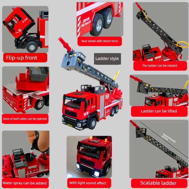 Simulated fire truck hydrating alloy car model children's toys 119 cloud ladder rescue sprinkler truck boy