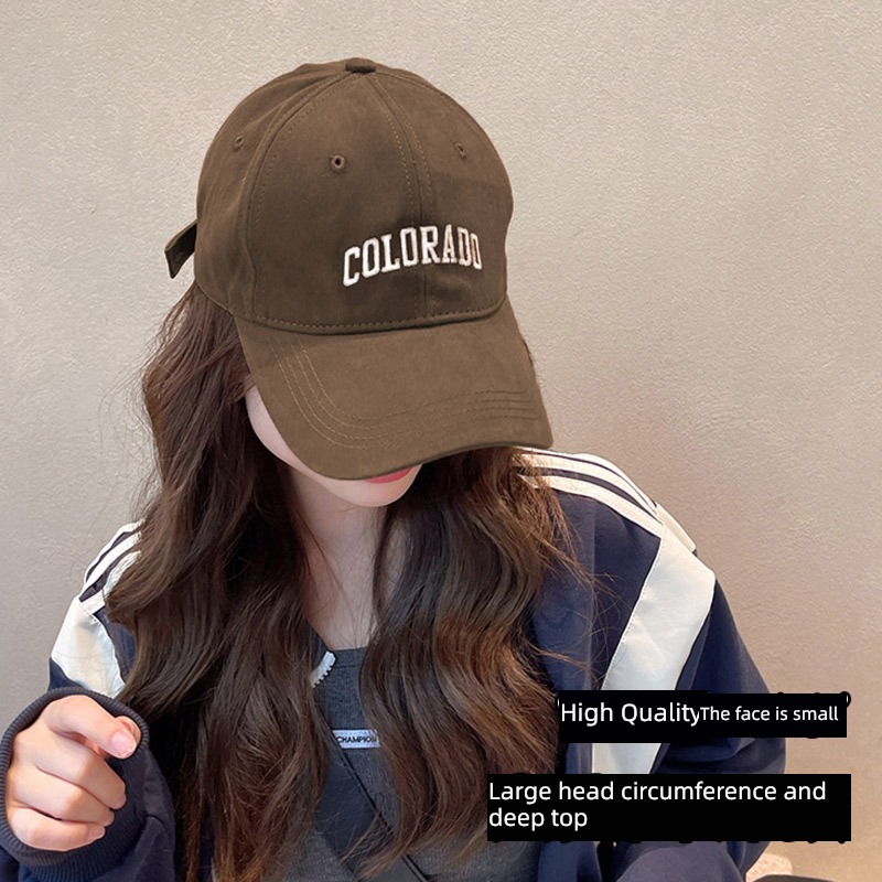 Coffee Deep roof Big head circumference Baseball cap female Autumn and winter Versatile Embroidery Show a small face wide Curved eaves Duck tongue Hat male New trend