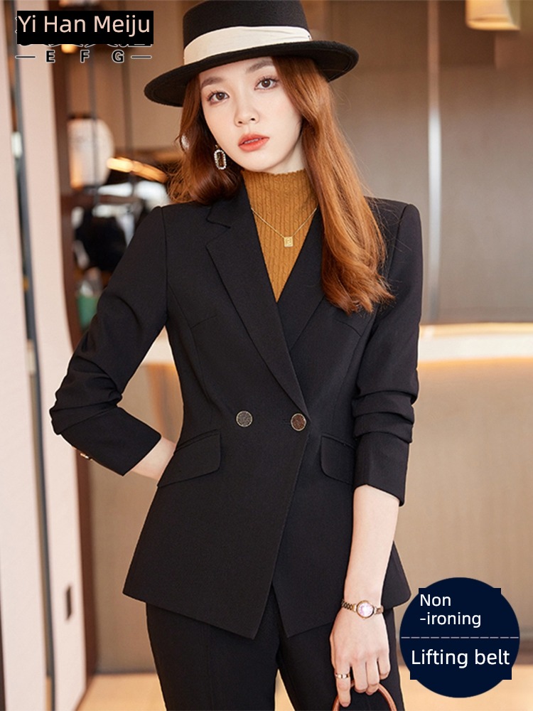 black suit loose coat ma'am Autumn and winter 2022 new pattern interview formal wear jacket temperament Occupation suit coverall