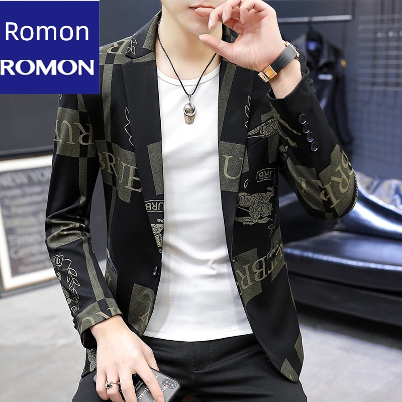 autumn Self-cultivation trend handsome printing leisure time man 's suit