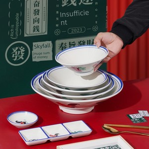 Commercial Melamine Retro Restaurant Imitation Porcelain Drop-Resistant Tableware