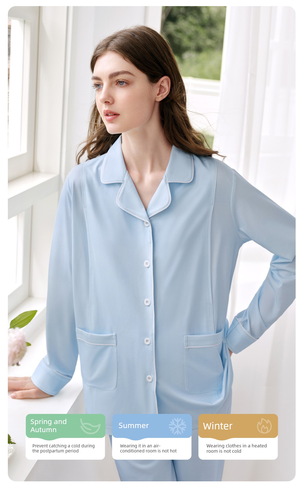 Jq Jingqi Maternity Pajamas with Breast Pads, Pure Cotton Postpartum Maternity Sleepwear, Nursing and Breastfeeding Hospital Home Wear Set for Women — 38