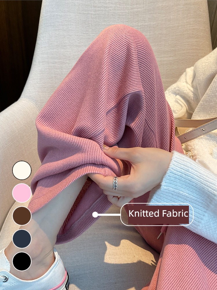 Pink Europe Cotton wool Wide leg pants female Autumn and winter easy Straight cylinder leisure time chenille  Plush thickening corduroy trousers