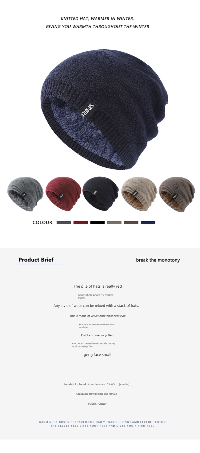 Autumn and winter man double-deck Plush thickening outdoors Hat