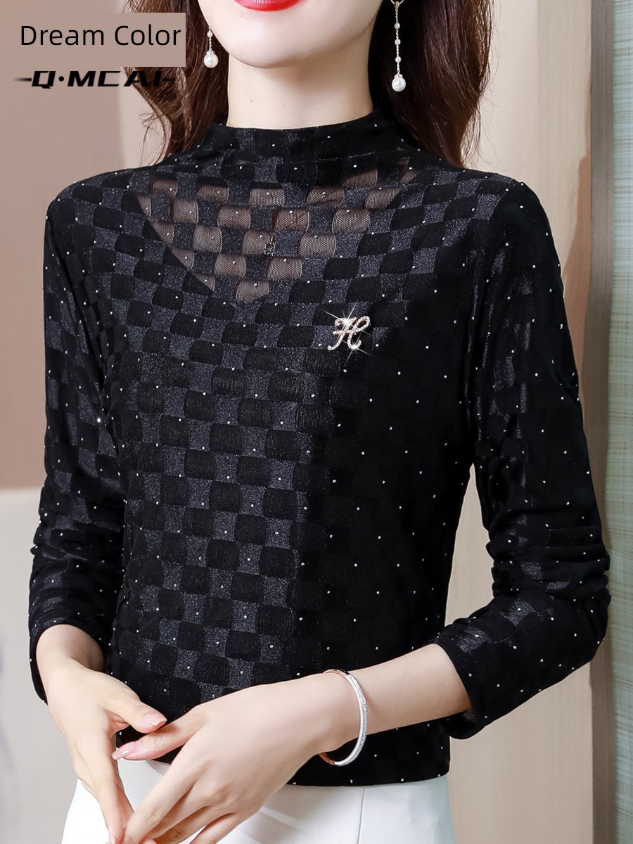 lattice Plush T-shirt noble Mother dress Undershirt