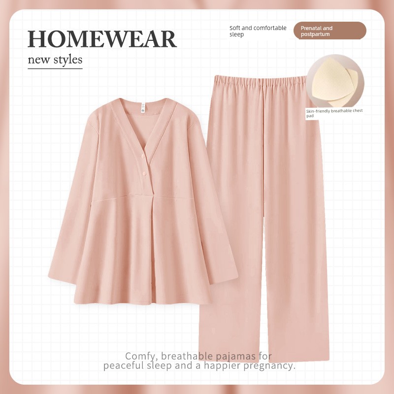 Postpartum Clothing, Pure Cotton Maternity Pajamas, Sweat-Absorbent Nursing Wear for Postpartum Women, Summer Thin Style Maternity Autumn and Winter Home — 2