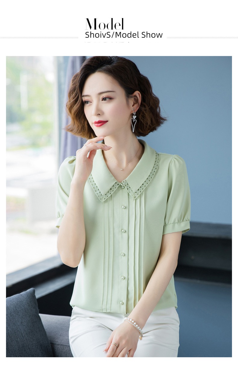 ma'am Short sleeve mom fashion match Wide leg pants Chiffon shirt