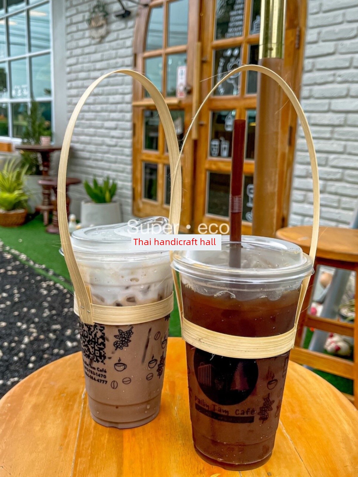Thai Original Genuine Goods Handmade Bamboo Mop Bamboo Handle Bubble Luda Laos Iced Coffee Milky Tea Cup Handle Cup Cover 8cm