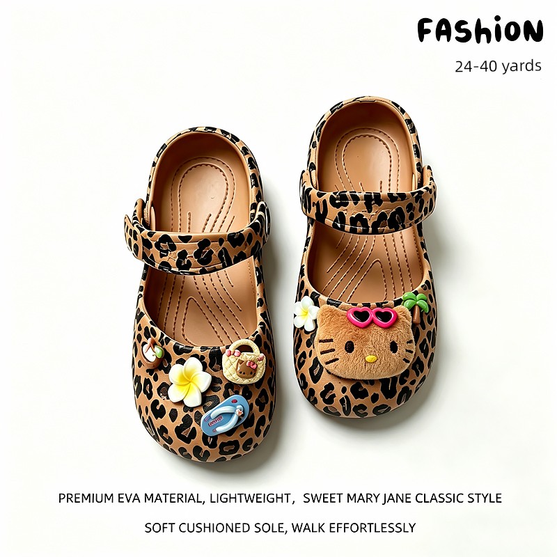 Mary Jane Children's Clogs for Girls, Cat-Themed Parent-Child Slippers, Kids' Summer Ballet Outdoor Shoes, Girls' Baby Beach Shoes — 2