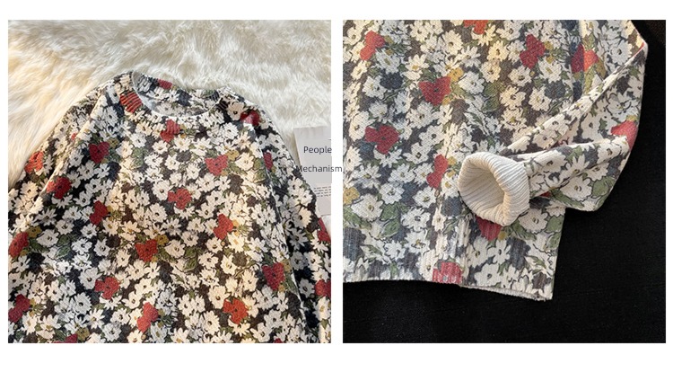 ins Retro Hong Kong flavor Broken flower easy handsome sweater