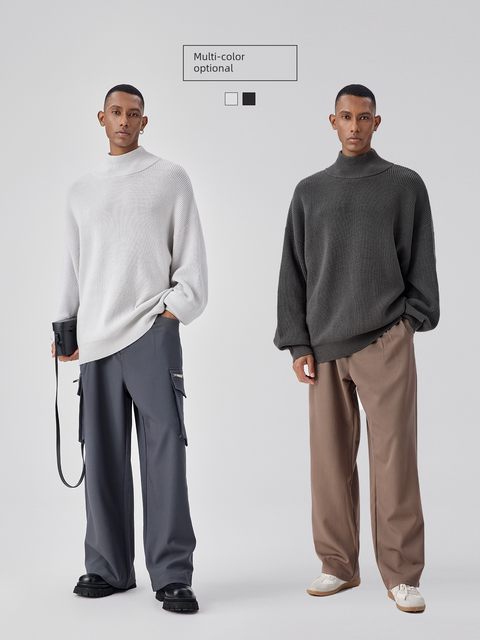 BODYDREAM half turtleneck sweater men lazy high-end half zipper knit sweater couple sweater