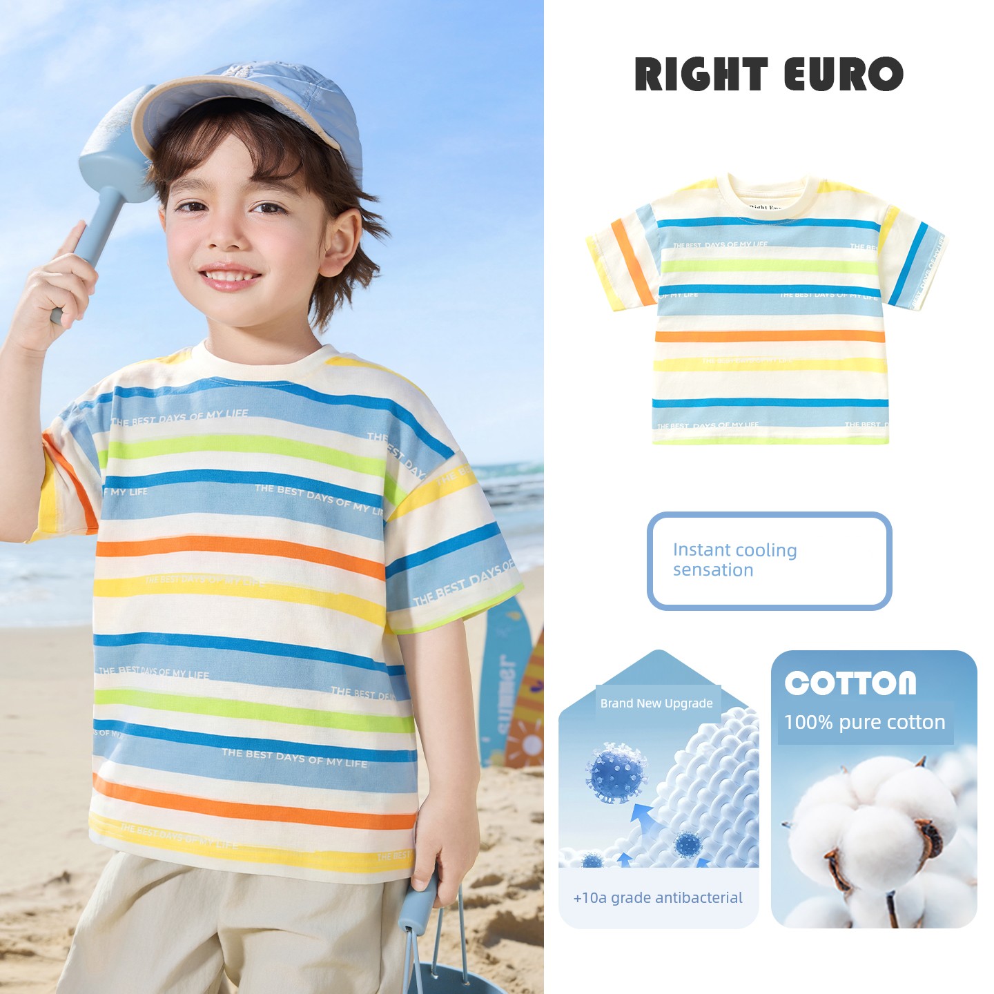 [Clearance Short Sleeve T-Shirt Collection 101-2020] Right-Ou Boys' Pure Cotton Short Sleeve T-Shirt Summer Thin Style Trendy Top — 1