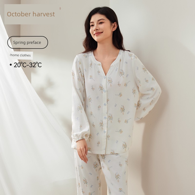 October Crystal Bamboo Cotton Cloud Gauze Maternity Pajamas Homewear Set for Pregnant and Postpartum Women, Nursing Sleepwear, Autumn Style for Women — 5