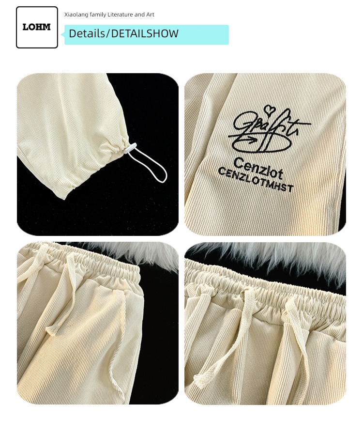 Autumn and winter corduroy Falling feeling Embroidery Broad leg Casual pants