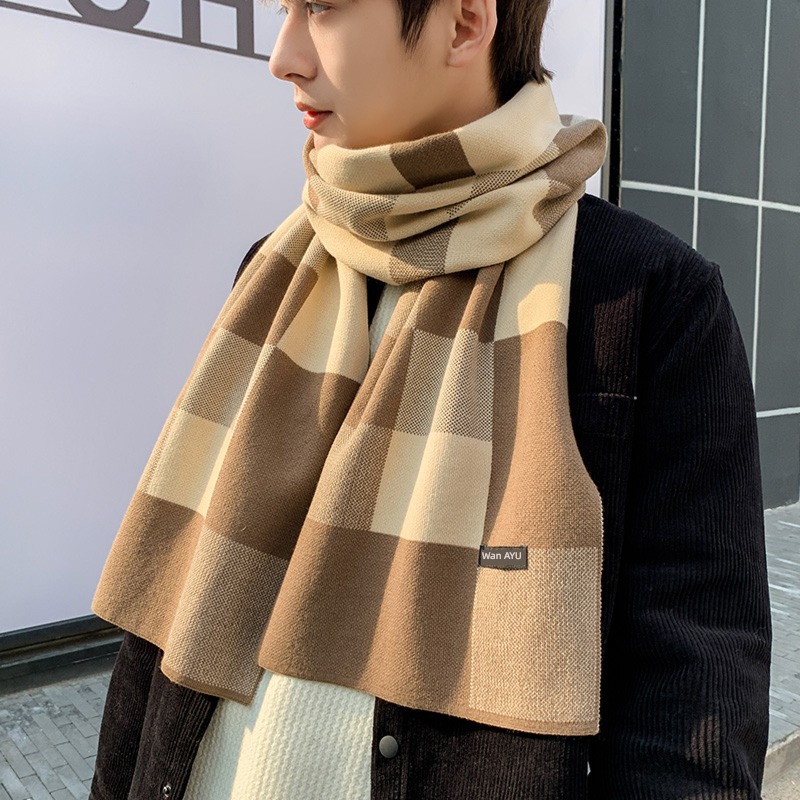 winter thickening Versatile two-sided lattice male gift scarf