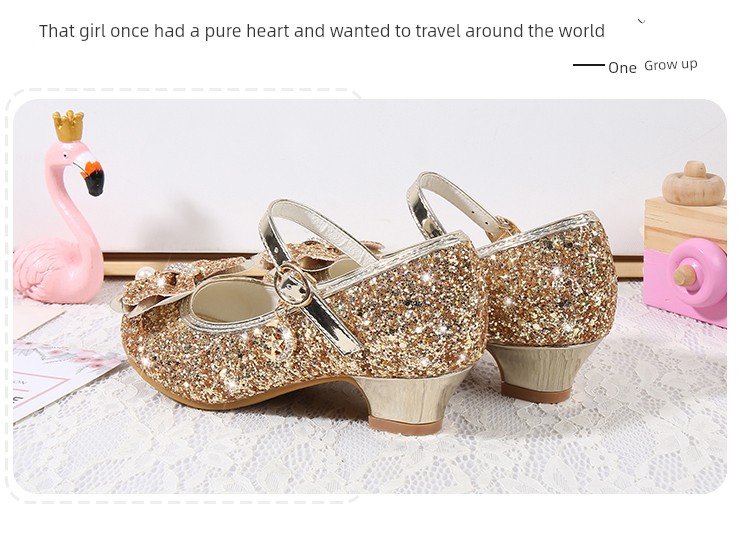 Girls' High-Heeled Shoes 2026 New Spring and Autumn Princess Shoes Round-Toe Performance Shoes Little Girls' Gold Host Performance Shoes — 13