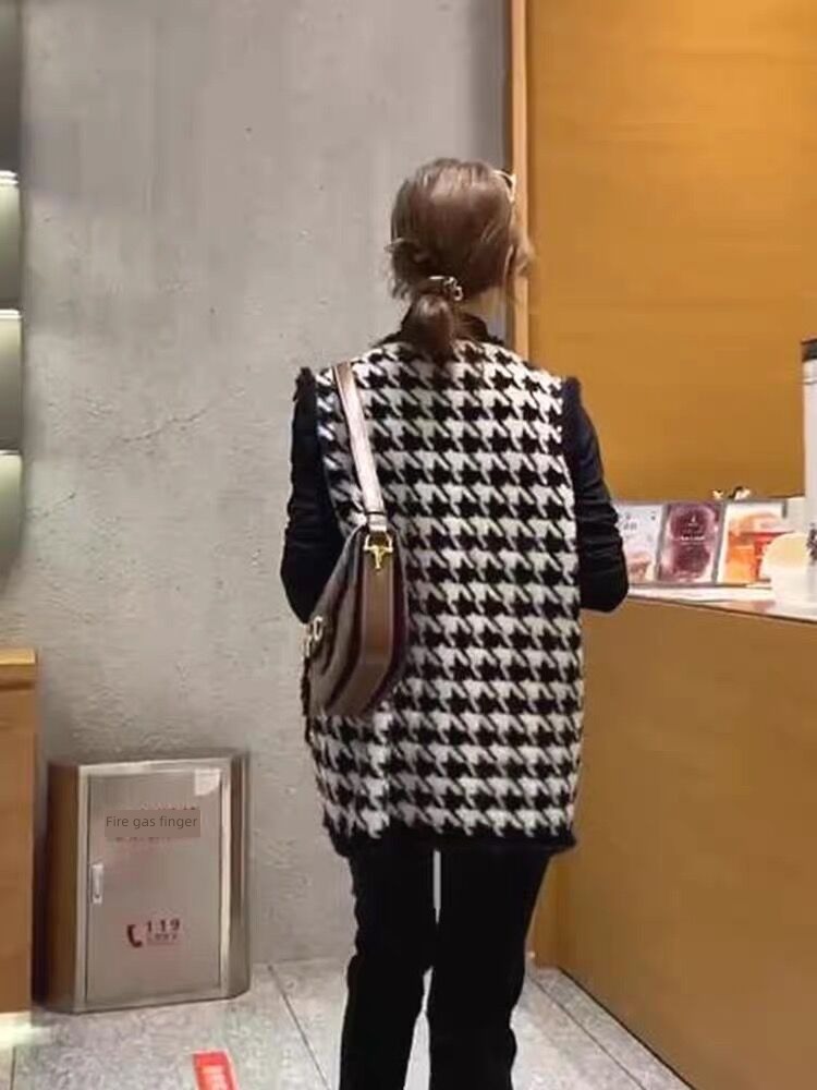Little fragrance easy Medium and long term houndstooth  Sleeveless Vest